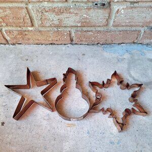 Williams Sonoma 3 Copper Cookie Cutters  6” Snowflake Star Snowman